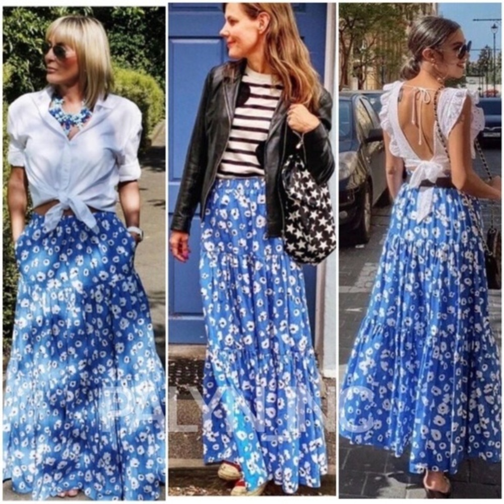 ZARA FLORAL PRINT SKIRT BLUE SIZE S-M